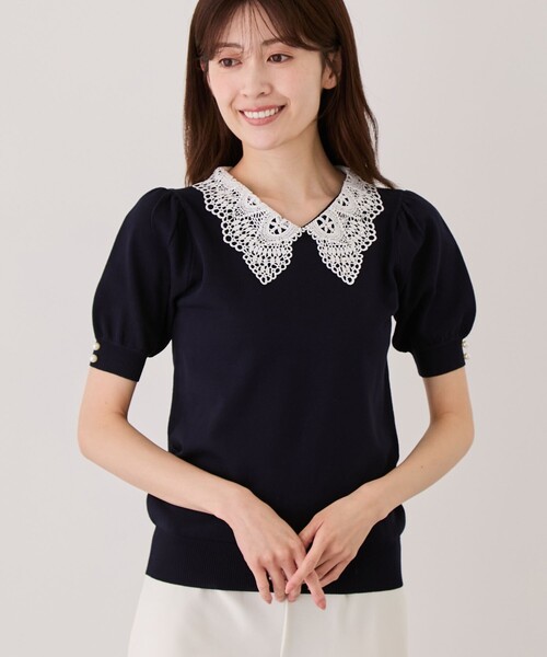 Jayro(ジャイロ)の「衿レース+ビジュー半袖ニット(ニット/セーター・レディース・ホワイト/ブラック/ネイビー/ライトグリーン/オレンジ系その他/パープル系その他/ラベンダー・M)」の22枚目の写真