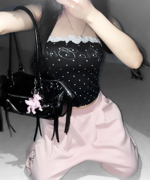 me+em select(ミームセレクト)の「【 ショルダーストラップ付き2WAY 】ヴィンテージアウトポケットグランジボストンショルダーバッグ/ vintage out pocket grunge boston shoulder bag(ショルダーバッグ・レディース・レオパード/ブラック/ピンク・FREE)」の18枚目の写真
