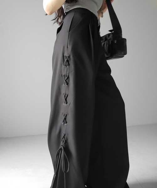 me+em select(ミームセレクト)の「【 2color /4size 】レースアップダブルタックワイドスラックス / laceup double tack wide slacks(スラックス・レディース・ブラック/アイボリー・LARGE/MEDIUM/SMALL/X-SMALL)」の13枚目の写真