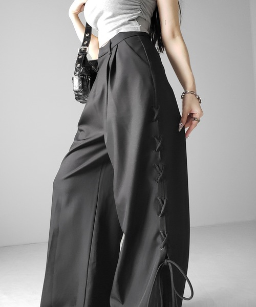 me+em select(ミームセレクト)の「【 2color /4size 】レースアップダブルタックワイドスラックス / laceup double tack wide slacks(スラックス・レディース・ブラック/アイボリー・LARGE/MEDIUM/SMALL/X-SMALL)」の16枚目の写真