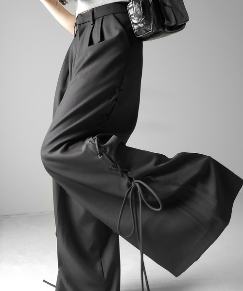 me+em select(ミームセレクト)の「【 2color /4size 】レースアップダブルタックワイドスラックス / laceup double tack wide slacks(スラックス・レディース・ブラック/アイボリー・LARGE/MEDIUM/SMALL/X-SMALL)」の14枚目の写真