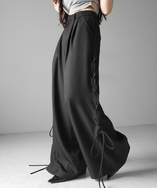 me+em select(ミームセレクト)の「【 2color /4size 】レースアップダブルタックワイドスラックス / laceup double tack wide slacks(スラックス・レディース・ブラック/アイボリー・LARGE/MEDIUM/SMALL/X-SMALL)」の17枚目の写真