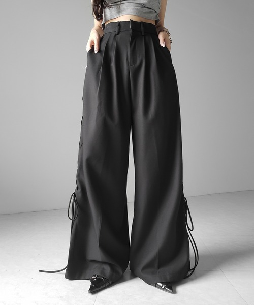 me+em select(ミームセレクト)の「【 2color /4size 】レースアップダブルタックワイドスラックス / laceup double tack wide slacks(スラックス・レディース・ブラック/アイボリー・LARGE/MEDIUM/SMALL/X-SMALL)」の18枚目の写真