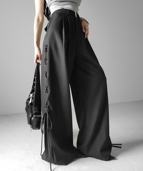 me+em select(ミームセレクト)の「【 2color /4size 】レースアップダブルタックワイドスラックス / laceup double tack wide slacks(スラックス・レディース・ブラック/アイボリー・LARGE/MEDIUM/SMALL/X-SMALL)」の19枚目の写真