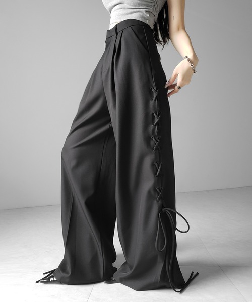 me+em select(ミームセレクト)の「【 2color /4size 】レースアップダブルタックワイドスラックス / laceup double tack wide slacks(スラックス・レディース・ブラック/アイボリー・LARGE/MEDIUM/SMALL/X-SMALL)」の20枚目の写真