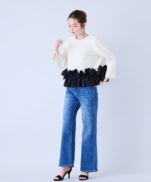 Audie a Muses(オーディアミューズ)の「ワイドシルエットストレッチデニム(デニムパンツ・レディース・ネイビー/ブラック・38/36/40/42)」の3枚目の写真