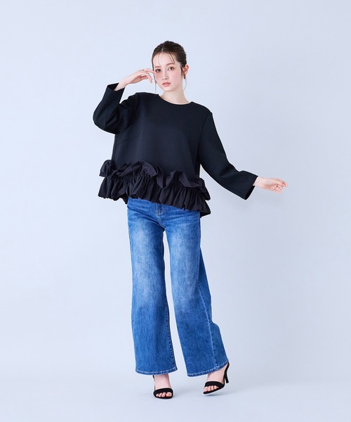 Audie a Muses(オーディアミューズ)の「ワイドシルエットストレッチデニム(デニムパンツ・レディース・ネイビー/ブラック・38/36/40/42)」の7枚目の写真