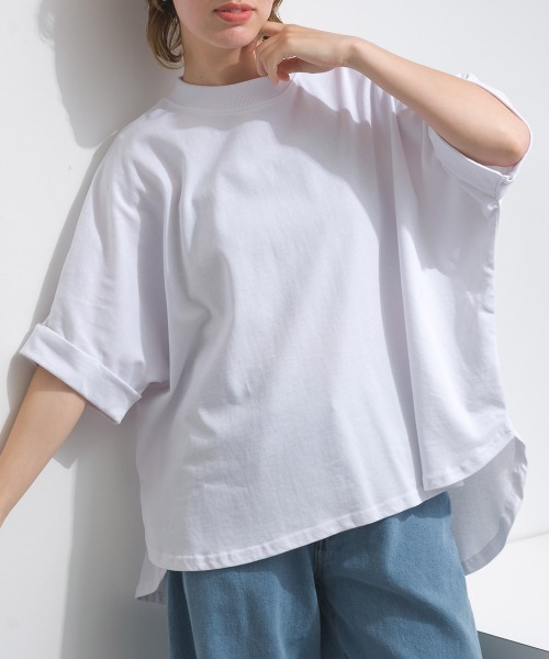Fizz(フィズ)の「モックネックドルマンワイドTシャツ(Tシャツ/カットソー・レディース・ブラック/ホワイト/グレイッシュベージュ・M)」の4枚目の写真