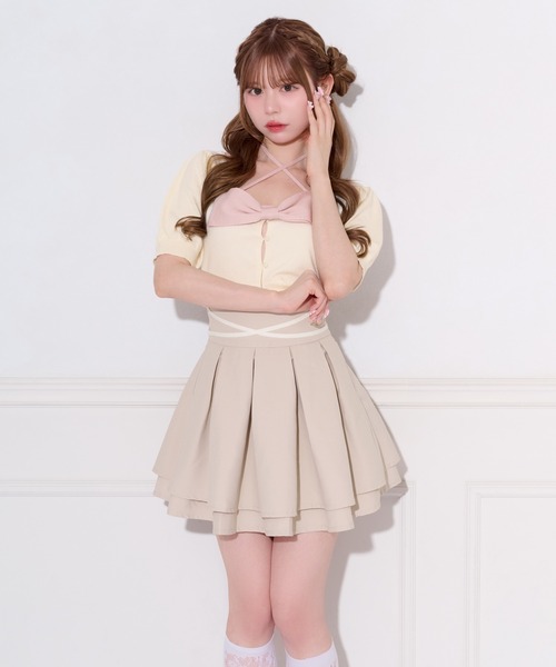 apres jour(アプレジュール)の「フロントリボンパフスリーブアンサンブル(アンサンブル・レディース・グレー/アイボリー/ピンク・フリー/X-LARGE)」の6枚目の写真