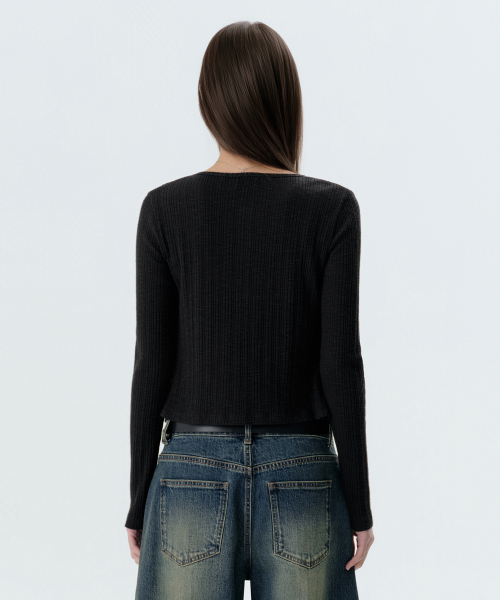 MUSINSA STANDARD WOMAN（ムシンサスタンダードウーマン）の「ウィメンズスラブリブトップカーディガンセット[ブラック]（カーディガン/ボレロ・レディース・その他・SMALL/MEDIUM/LARGE/X-SMALL）」の6枚目の写真
