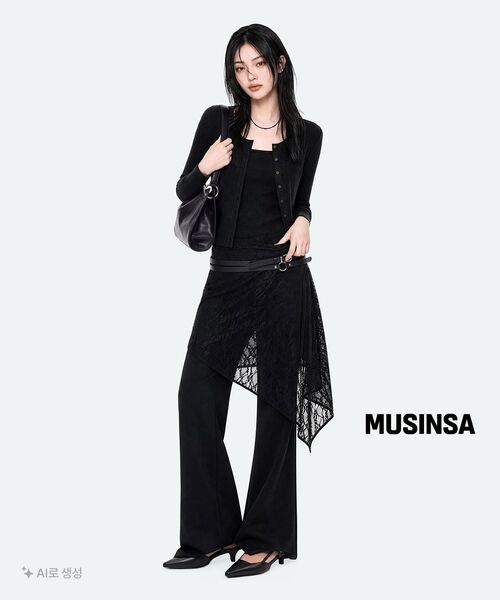 MUSINSA STANDARD WOMAN（ムシンサスタンダードウーマン）の「ウィメンズスラブリブトップカーディガンセット[ブラック]（カーディガン/ボレロ・レディース・その他・SMALL/MEDIUM/LARGE/X-SMALL）」の2枚目の写真