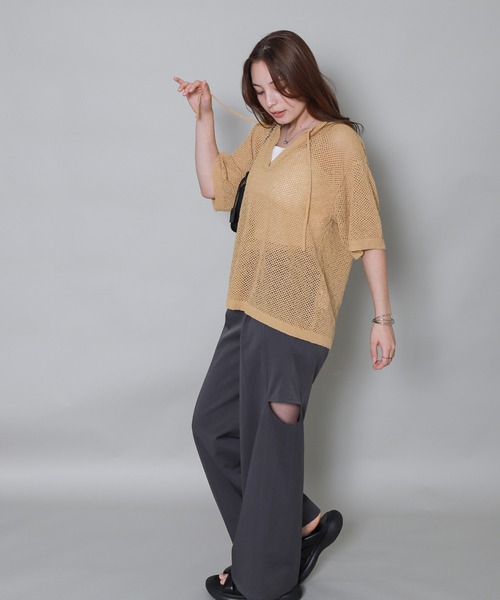 libelle more(リベル モア)の「キーネック透かし編みメッシュニット(ニット/セーター・レディース・ボルドー/イエロー/ブルーグレー/ブラック・M)」の7枚目の写真
