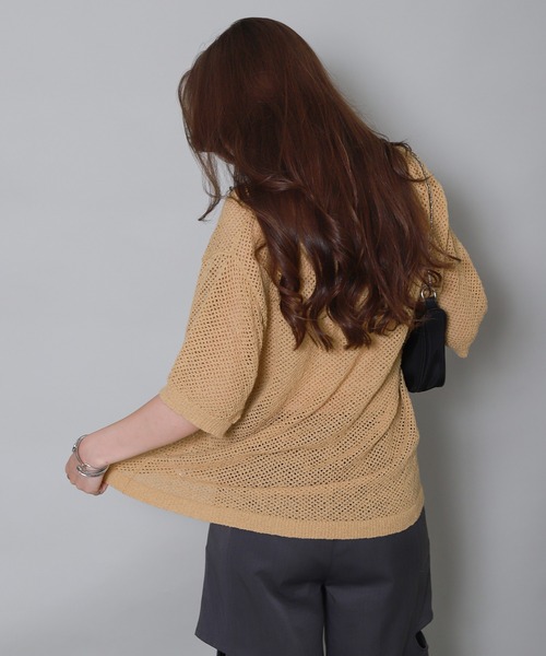 libelle more(リベル モア)の「キーネック透かし編みメッシュニット(ニット/セーター・レディース・ボルドー/イエロー/ブルーグレー/ブラック・M)」の9枚目の写真