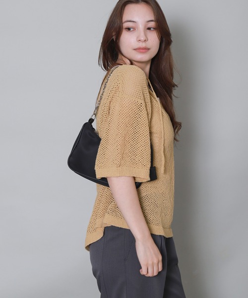 libelle more(リベル モア)の「キーネック透かし編みメッシュニット(ニット/セーター・レディース・ボルドー/イエロー/ブルーグレー/ブラック・M)」の10枚目の写真