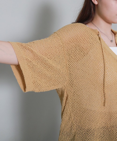 libelle more(リベル モア)の「キーネック透かし編みメッシュニット(ニット/セーター・レディース・ボルドー/イエロー/ブルーグレー/ブラック・M)」の12枚目の写真