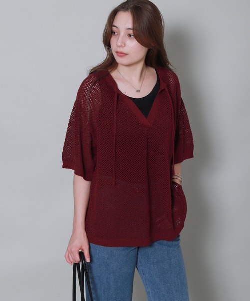 libelle more(リベル モア)の「キーネック透かし編みメッシュニット(ニット/セーター・レディース・ボルドー/イエロー/ブルーグレー/ブラック・M)」の17枚目の写真