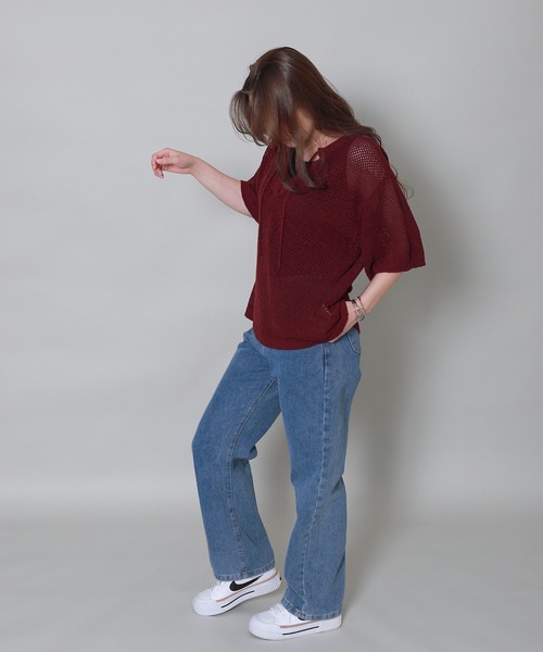 libelle more(リベル モア)の「キーネック透かし編みメッシュニット(ニット/セーター・レディース・ボルドー/イエロー/ブルーグレー/ブラック・M)」の19枚目の写真