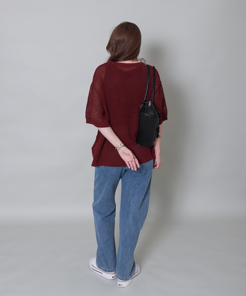 libelle more(リベル モア)の「キーネック透かし編みメッシュニット(ニット/セーター・レディース・ボルドー/イエロー/ブルーグレー/ブラック・M)」の20枚目の写真