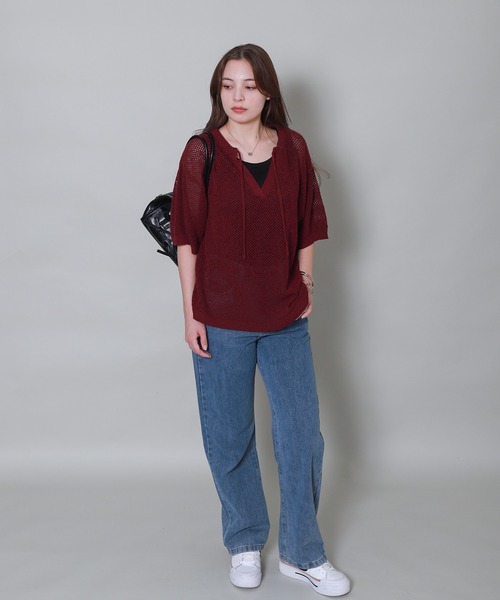 libelle more(リベル モア)の「キーネック透かし編みメッシュニット(ニット/セーター・レディース・ボルドー/イエロー/ブルーグレー/ブラック・M)」の21枚目の写真