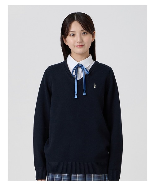 EASTBOY(イーストボーイ)の「セーター 綿×裏暖プレーティング 7G バニラ女神 女子 制服 学生服 中学 高校 スクール(ニット/セーター・キッズ・ネイビー・9号/11号/13号)」の1枚目の写真