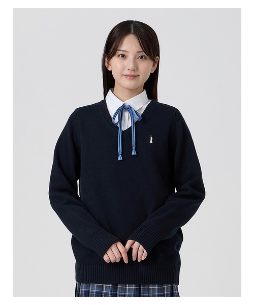 EASTBOY(イーストボーイ)の「セーター 綿×裏暖プレーティング 7G バニラ女神 女子 制服 学生服 中学 高校 スクール(ニット/セーター・キッズ・ネイビー・9号/11号/13号)」の4枚目の写真