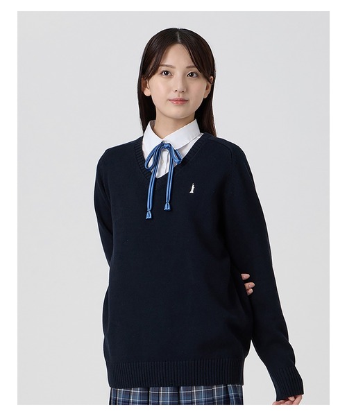 EASTBOY(イーストボーイ)の「セーター 綿×裏暖プレーティング 7G バニラ女神 女子 制服 学生服 中学 高校 スクール(ニット/セーター・キッズ・ネイビー・9号/11号/13号)」の5枚目の写真
