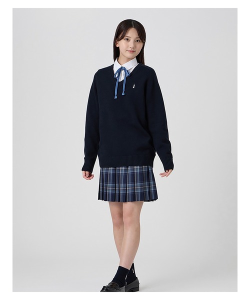 EASTBOY(イーストボーイ)の「セーター 綿×裏暖プレーティング 7G バニラ女神 女子 制服 学生服 中学 高校 スクール(ニット/セーター・キッズ・ネイビー・9号/11号/13号)」の6枚目の写真