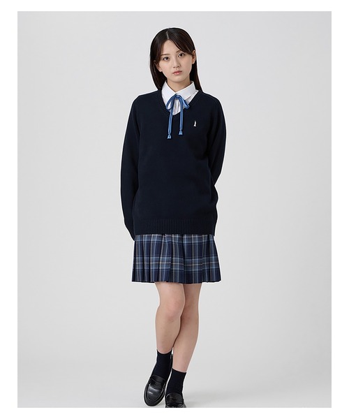 EASTBOY(イーストボーイ)の「セーター 綿×裏暖プレーティング 7G バニラ女神 女子 制服 学生服 中学 高校 スクール(ニット/セーター・キッズ・ネイビー・9号/11号/13号)」の7枚目の写真
