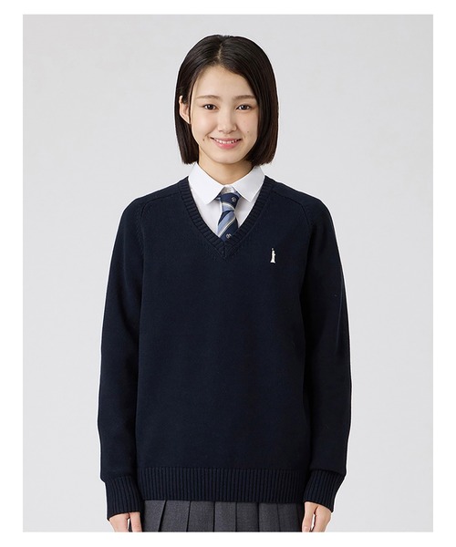 EASTBOY(イーストボーイ)の「セーター 綿×裏暖プレーティング 7G バニラ女神 女子 制服 学生服 中学 高校 スクール(ニット/セーター・キッズ・ネイビー・9号/11号/13号)」の10枚目の写真