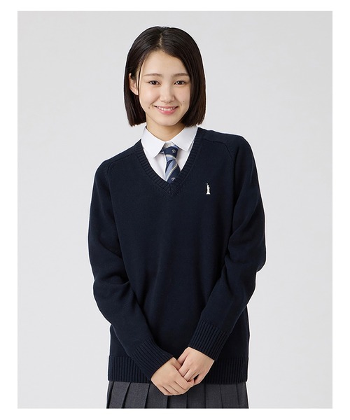 EASTBOY(イーストボーイ)の「セーター 綿×裏暖プレーティング 7G バニラ女神 女子 制服 学生服 中学 高校 スクール(ニット/セーター・キッズ・ネイビー・9号/11号/13号)」の11枚目の写真