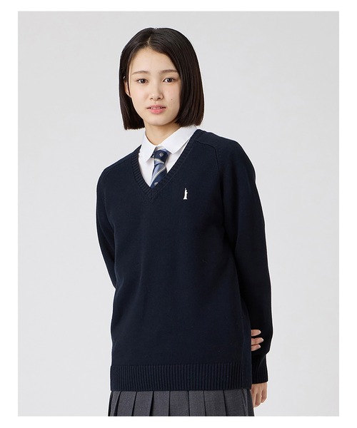 EASTBOY(イーストボーイ)の「セーター 綿×裏暖プレーティング 7G バニラ女神 女子 制服 学生服 中学 高校 スクール(ニット/セーター・キッズ・ネイビー・9号/11号/13号)」の12枚目の写真