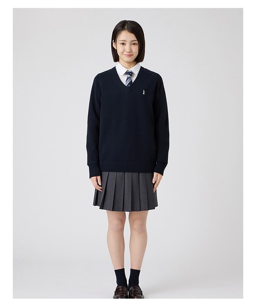 EASTBOY(イーストボーイ)の「セーター 綿×裏暖プレーティング 7G バニラ女神 女子 制服 学生服 中学 高校 スクール(ニット/セーター・キッズ・ネイビー・9号/11号/13号)」の13枚目の写真