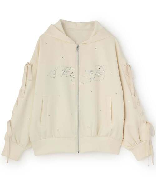 Mi-je(ミジェ)の「レースアップストーンルーズパーカー(Tシャツ/カットソー・レディース・アイボリー/ブラック/グレー・F)」の1枚目の写真