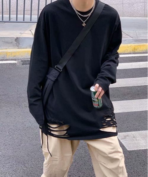 DOUBLE STEAL(ダブルスティール)の「DSダメージデザインロンT(Tシャツ/カットソー・メンズ・ブラック/ホワイト・X-LARGE/LARGE/MEDIUM/SMALL)」の2枚目の写真