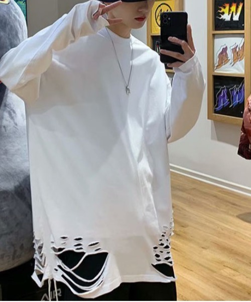DOUBLE STEAL(ダブルスティール)の「DSダメージデザインロンT(Tシャツ/カットソー・メンズ・ブラック/ホワイト・X-LARGE/LARGE/MEDIUM/SMALL)」の3枚目の写真