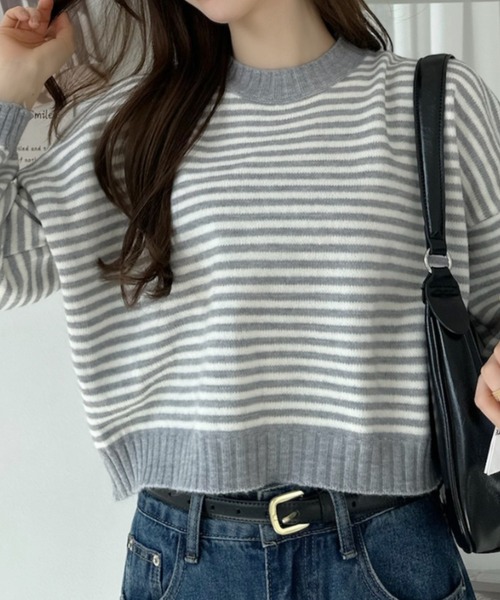 Ada.(エイダ)の「配色リブ切替 ボーダー柄 ドロップショルダー ニット(ニット/セーター・レディース・ブラック/ブラウン/グレー・FREE)」の18枚目の写真