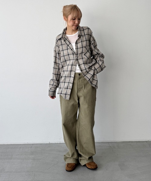 CANAL JEAN(キャナルジーン)の「Lakey Park 起毛チェックシャツ(シャツ/ブラウス・レディース・ベージュ/ネイビー/ブラック・ONE SIZE)」の12枚目の写真