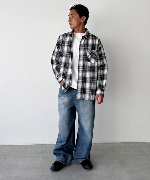 CANAL JEAN(キャナルジーン)の「Lakey Park 起毛チェックシャツ(シャツ/ブラウス・レディース・ベージュ/ネイビー/ブラック・ONE SIZE)」の5枚目の写真