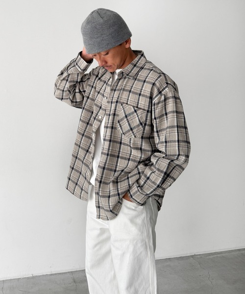 CANAL JEAN(キャナルジーン)の「Lakey Park 起毛チェックシャツ(シャツ/ブラウス・レディース・ベージュ/ネイビー/ブラック・ONE SIZE)」の19枚目の写真