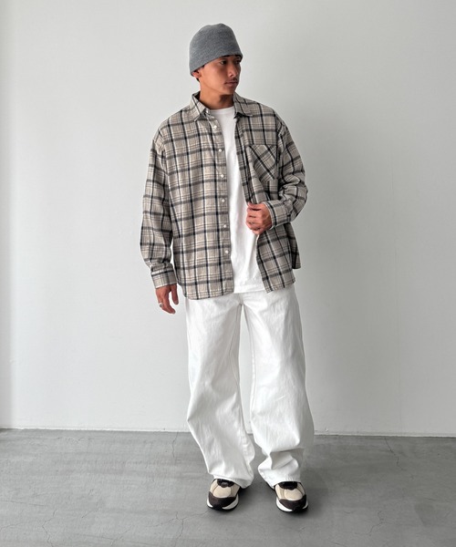 CANAL JEAN(キャナルジーン)の「Lakey Park 起毛チェックシャツ(シャツ/ブラウス・レディース・ベージュ/ネイビー/ブラック・ONE SIZE)」の21枚目の写真