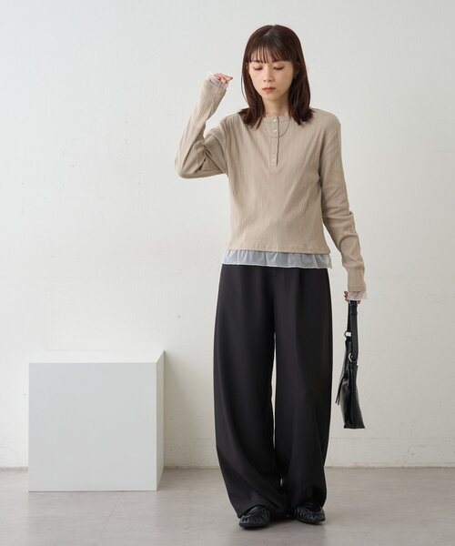 DISCOAT（ディスコート）の「【WEB限定】裾チュールヘンリーネックプルオーバー（Tシャツ/カットソー・レディース・アイボリー/モカ/ブラック・FREE）」の15枚目の写真