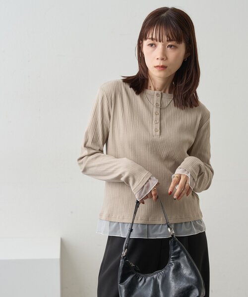 DISCOAT（ディスコート）の「【WEB限定】裾チュールヘンリーネックプルオーバー（Tシャツ/カットソー・レディース・アイボリー/モカ/ブラック・FREE）」の19枚目の写真