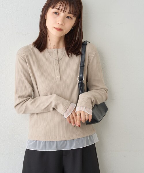 DISCOAT（ディスコート）の「【WEB限定】裾チュールヘンリーネックプルオーバー（Tシャツ/カットソー・レディース・アイボリー/モカ/ブラック・FREE）」の20枚目の写真