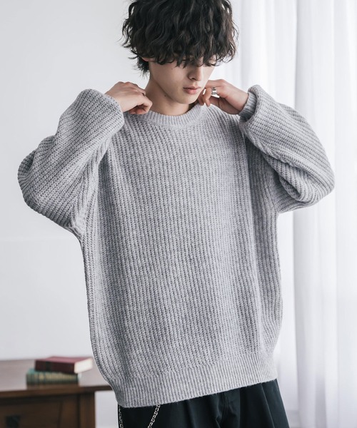 Rocky Monroe(ロッキーモンロー)の「新色追加 オーバーサイズ畦編みクルーネック長袖ニットセーター(ニット/セーター・メンズ・ベージュ/ネイビー/チャコール/ホワイト系/ピンク/グレー系/マスタード/オフホワイト/ブラウン/ブラック/グレー/レッド/ブラック系/ブルー/ブルーグリーン/モスグリーン/ワイン・L/XL/M)」の3枚目の写真
