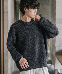 新色追加 オーバーサイズ畦編みクルーネック長袖ニットセーター