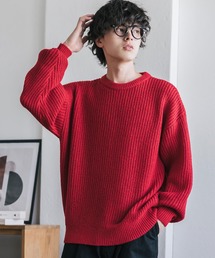 新色追加 オーバーサイズ畦編みクルーネック長袖ニットセーター