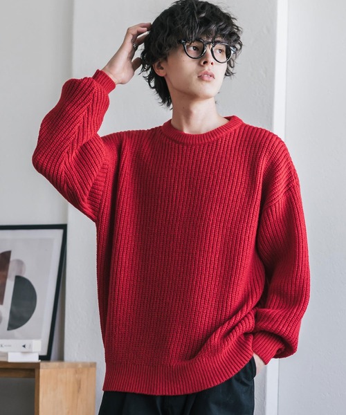 Rocky Monroe(ロッキーモンロー)の「新色追加 オーバーサイズ畦編みクルーネック長袖ニットセーター(ニット/セーター・メンズ・ベージュ/ネイビー/チャコール/ホワイト系/ピンク/グレー系/マスタード/オフホワイト/ブラウン/ブラック/グレー/レッド/ブラック系/ブルー/ブルーグリーン/モスグリーン/ワイン・L/XL/M)」の16枚目の写真