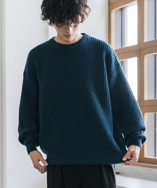 Rocky Monroe(ロッキーモンロー)の「新色追加 オーバーサイズ畦編みクルーネック長袖ニットセーター(ニット/セーター・メンズ・ベージュ/ネイビー/チャコール/ホワイト系/ピンク/グレー系/マスタード/オフホワイト/ブラウン/ブラック/グレー/レッド/ブラック系/ブルー/ブルーグリーン/モスグリーン/ワイン・L/XL/M)」の13枚目の写真