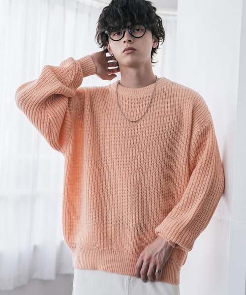 Rocky Monroe(ロッキーモンロー)の「新色追加 オーバーサイズ畦編みクルーネック長袖ニットセーター(ニット/セーター・メンズ・ベージュ/ネイビー/チャコール/ホワイト系/ピンク/グレー系/マスタード/オフホワイト/ブラウン/ブラック/グレー/レッド/ブラック系/ブルー/ブルーグリーン/モスグリーン/ワイン・L/XL/M)」の15枚目の写真