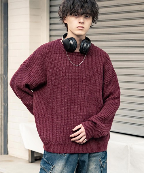 Rocky Monroe(ロッキーモンロー)の「新色追加 オーバーサイズ畦編みクルーネック長袖ニットセーター(ニット/セーター・メンズ・ベージュ/ネイビー/チャコール/ホワイト系/ピンク/グレー系/マスタード/オフホワイト/ブラウン/ブラック/グレー/レッド/ブラック系/ブルー/ブルーグリーン/モスグリーン/ワイン・L/XL/M)」の17枚目の写真